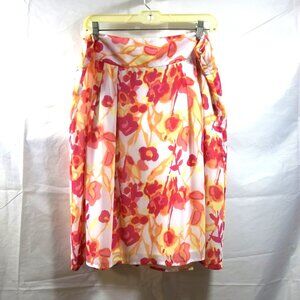 Relativity Womens Skirt Size 14 Floral Partial Zip Pleated White Pink Orange
